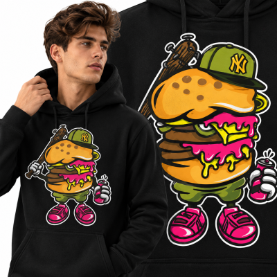 BLUZA Z KAPTUREM ANIMOWANA  BURGER BASTARD